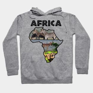 African Wildlife Continent Collage Map Hoodie